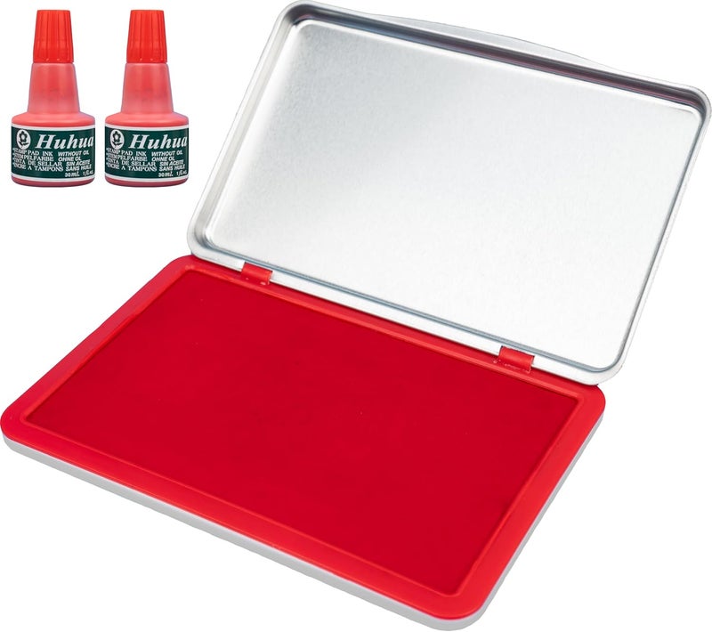Melispapa Large Red Stamp Ink Pad Set - 1 Red Stamp Pad & 2 Ink-Refills (2 oz, Red), 6.2" x 3.9" Large Red Ink Pad for Rubber Stamps, Non-Toxic, Washable, Waterproof & Permanent Felt Pad - Image 1
